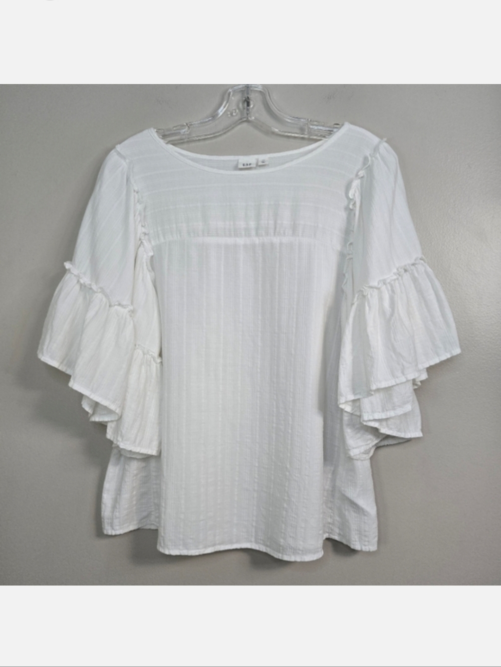 GAP White Ruffle Sleeve Blouse, Size S ~ EUC